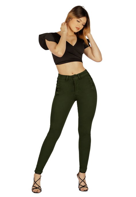 Jeans Pitillo Verde Mujer-0