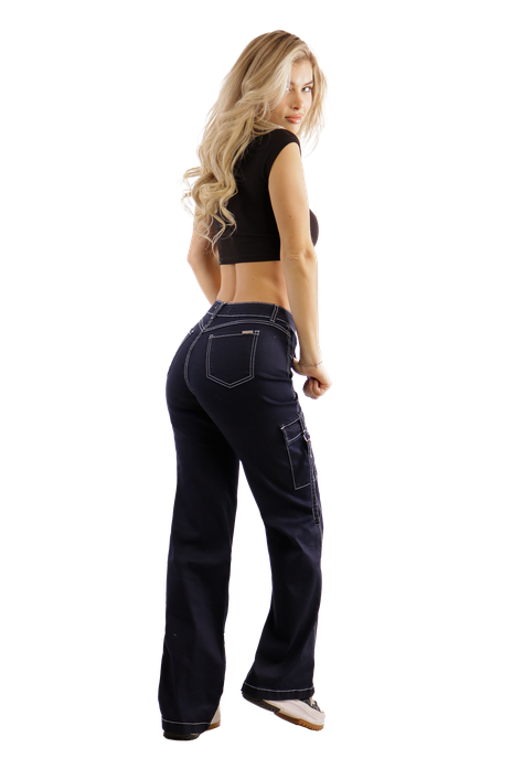 Jeans Cargo de bolsillos Azul Mujer-1
