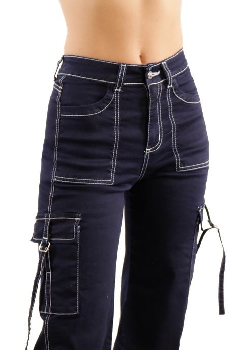 Jeans Cargo de bolsillos Azul Mujer-2