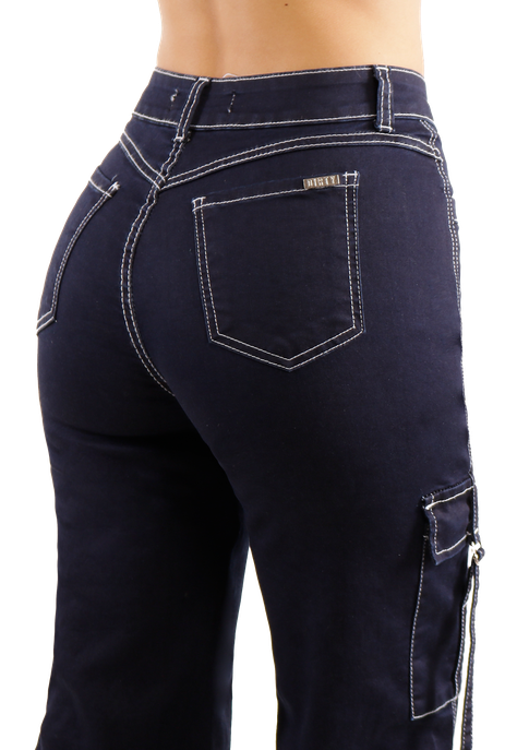 Jeans Cargo de bolsillos Azul Mujer-3