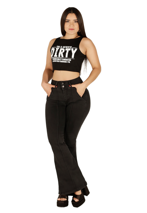 Jeans Flare dos botones Negro Mujer-0