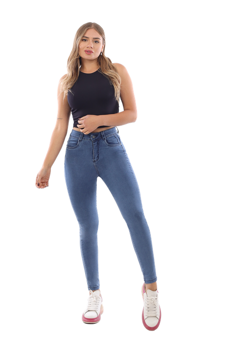 Jeans Pitillo Gravillado Mujer-0