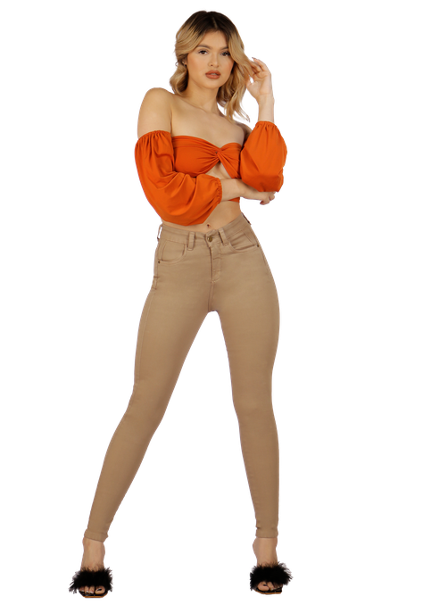 Jeans Pitillo Beige Mujer-0