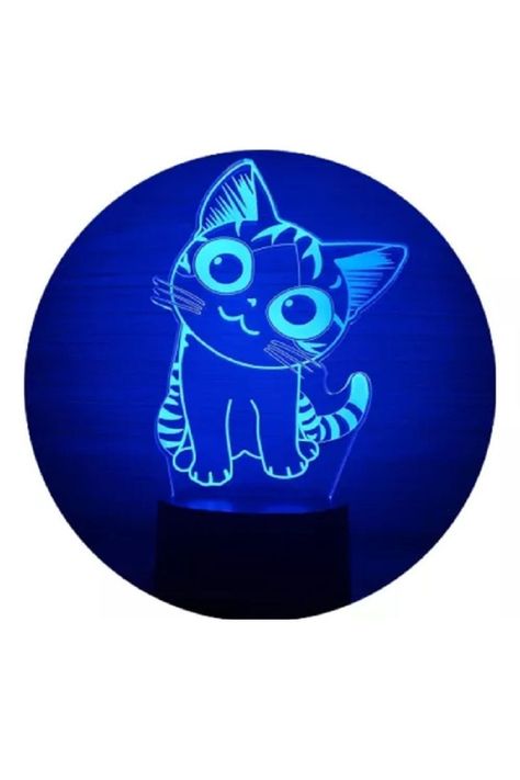 Lámpara Ilusión 3D Gatita Chi 7 Colores-1
