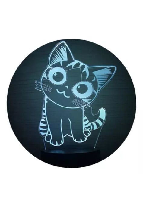 Lámpara Ilusión 3D Gatita Chi 7 Colores-2