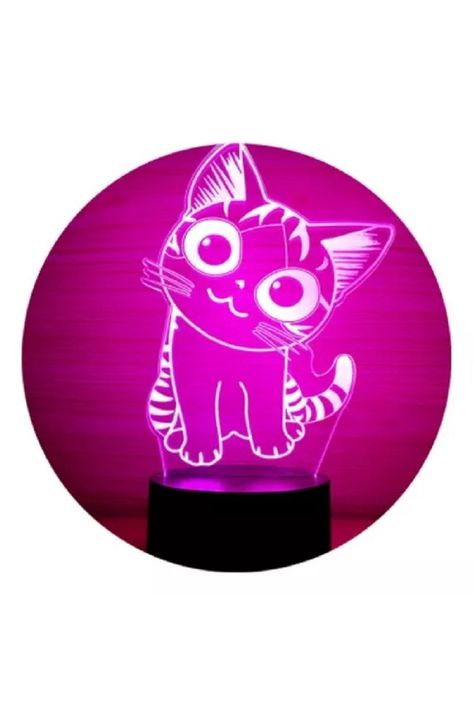Lámpara Ilusión 3D Gatita Chi 7 Colores-3