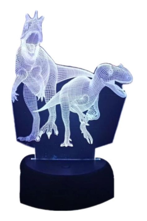 Lámpara Ilusión 3D Pareja de Dinosaurios 7 Colores-0