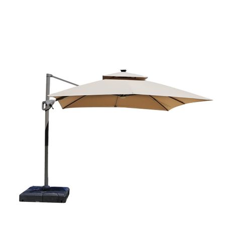Quitasol Amanda beige 3 x 3 m Luz Led base rellenable incluida-0
