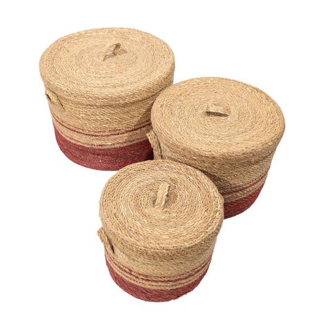 Set de 3 canastos Bandurria de fibra redondos con tapa-1