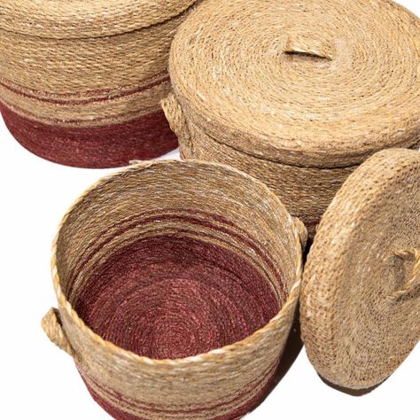 Set de 3 canastos Bandurria de fibra redondos con tapa-2