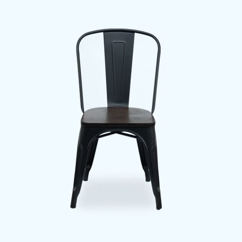 Silla Tolix Negra Con Asiento De Madera-1