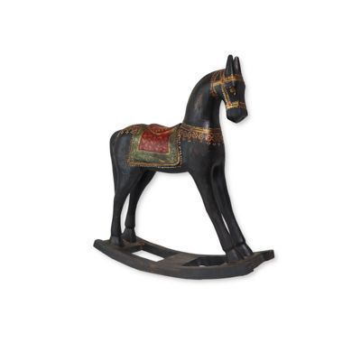 Caballo balancin madera de teca negro 42x11x50 cm-0
