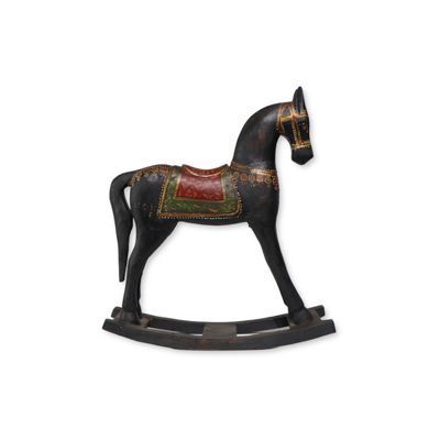 Caballo balancin madera de teca negro 42x11x50 cm-1