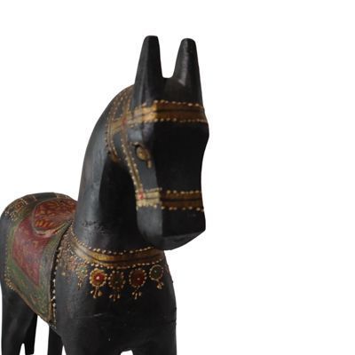 Caballo balancin madera de teca negro 42x11x50 cm-3