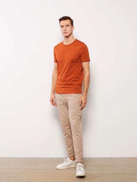 Polera Naranja Manga Corta Hombre Casual Cuello Redondo-2