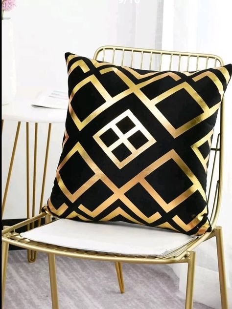 Funda de Cojín Decorativo Diseño Geometrico 45x45 cm Negro-0