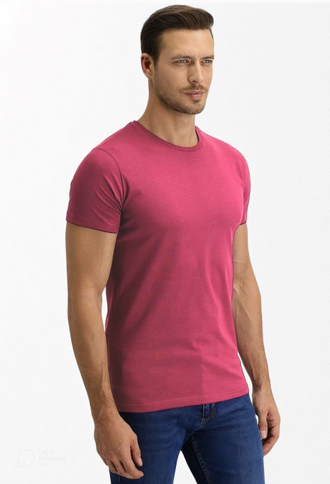 Polera Rosa Oscuro Hombre Casual Cuello Redondo-2