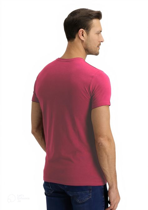 Polera Rosa Oscuro Hombre Casual Cuello Redondo-1