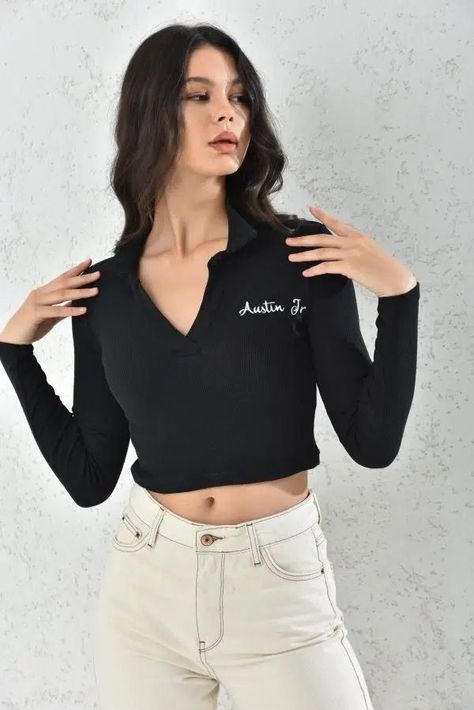 Polerón de Mujer Crop Negro Ajustado Slim Fit-0