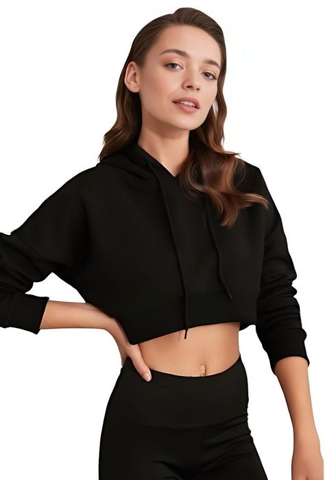 Poleron Crop Mujer Negro Con Capucha Sarah&Ella-0