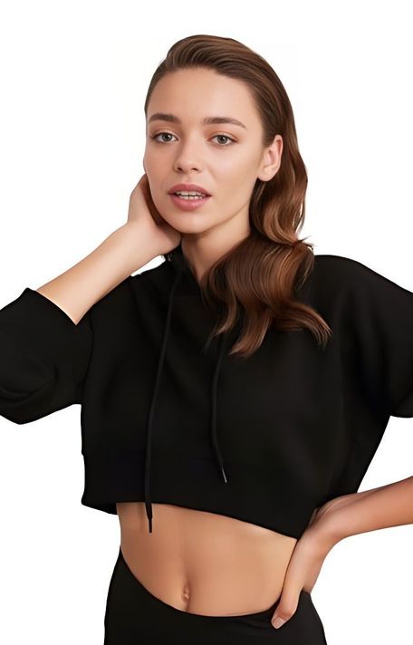 Poleron Crop Mujer Negro Con Capucha Sarah&Ella-2