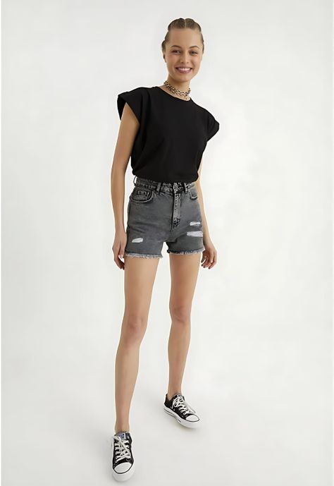 Short Denim Mujer Negro Ajustado Sarah&Ella-0