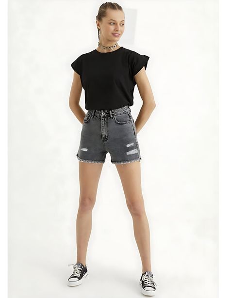 Short Denim Mujer Negro Ajustado Sarah&Ella-1