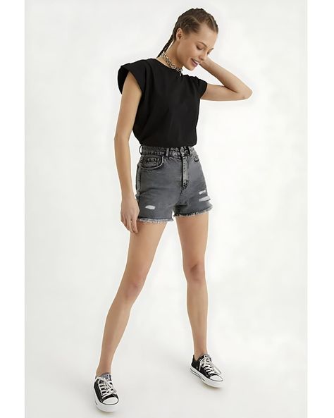 Short Denim Mujer Negro Ajustado Sarah&Ella-2