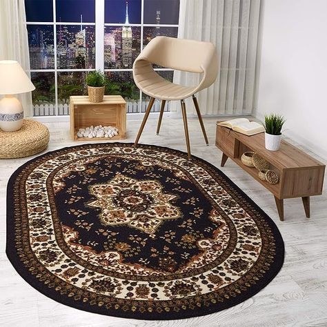 Alfombra Alfodia Redonda Negro 150x150 Cm Antideslizante Estilo Persa-0