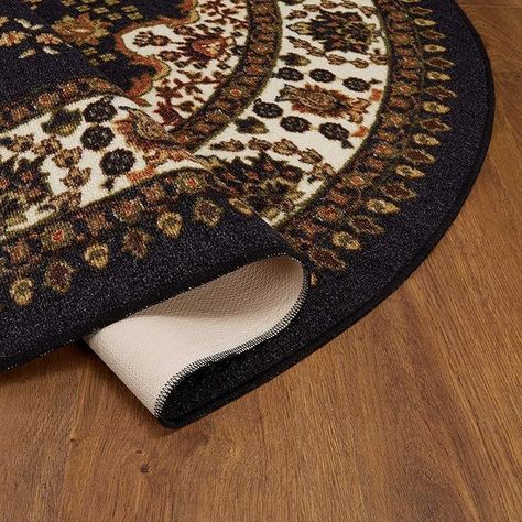 Alfombra Alfodia Redonda Negro 150x150 Cm Antideslizante Estilo Persa-2