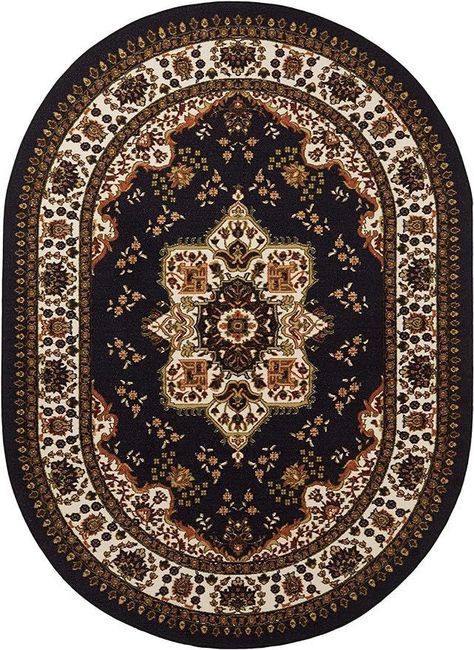Alfombra Alfodia Redonda Negro 150x150 Cm Antideslizante Estilo Persa-3