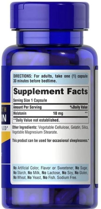 Melatonina 10 mg 120 cápsulas - Marca Puritans Pride-1