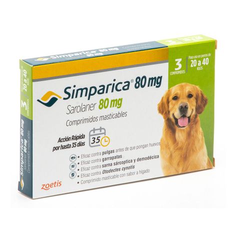 Simparica Antiparasitario 80 Mg X3 Comp Perros 20 - 40 Kg-0
