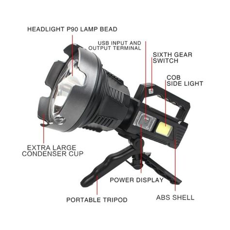 Lampara de mano usb 150 W Linterna Foco Led  Multifuncional-2