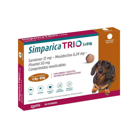 Simparica Trio Antiparasitario Interno y Externo 5 A 10 KG 3 Comprimidos-0