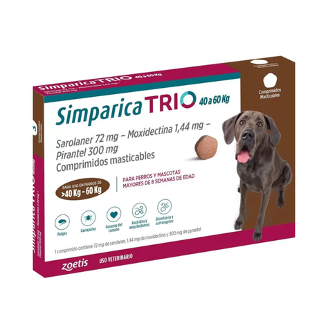 Simparica Trio Antiparasitario Interno y Externo 40 A 60 KG 3 Comprimidos-0