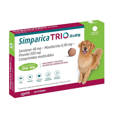 Simparica Trio Antiparasitario Interno y Externo 20 A 40 KG 3 Comprimidos-0