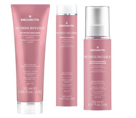 Pack Medavita Shampoo nutricion 250ml + Mascara nutricion 150ml + Leave in  reparativa nutritiva-0