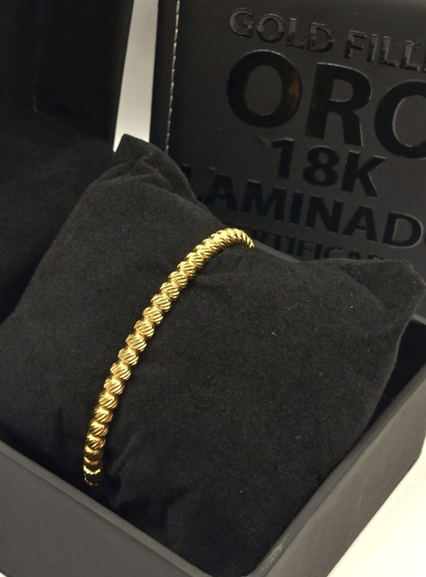 Brazalete Rígido Esferas de Oro Diamantadas con Cierre Click Oro Laminada 18k-3