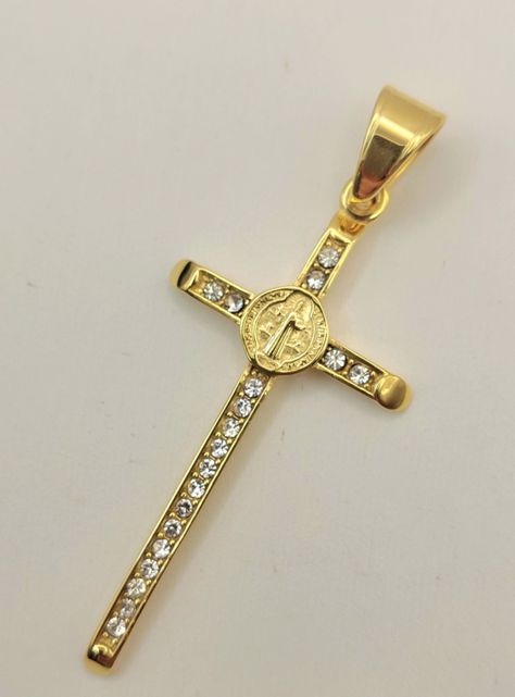 Cruz de Protección San Benito de Oro Laminado con Brillantes -1