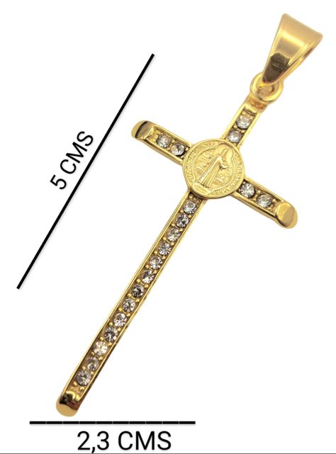 Cruz de Protección San Benito de Oro Laminado con Brillantes -7