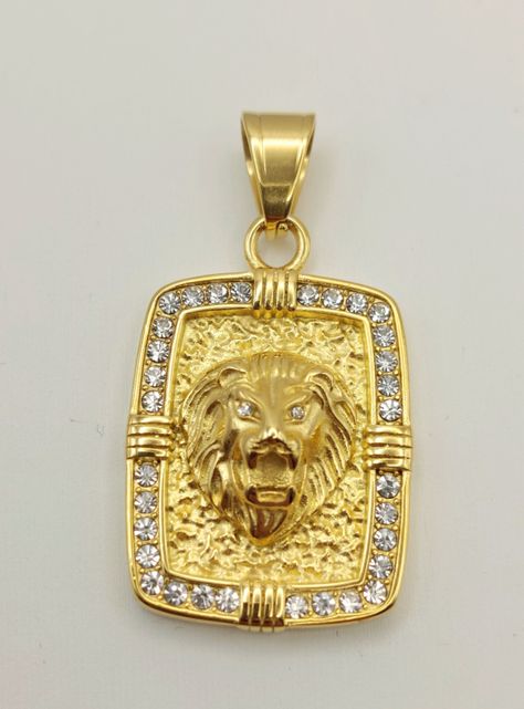 Colgante Oro Laminado de Placa con Rostro Candado León con Brillantes-1