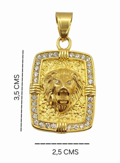 Colgante Oro Laminado de Placa con Rostro Candado León con Brillantes-4