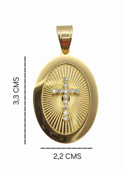 Medalla de Oro Laminado con Dije Ovalado con Cruz de Brillantes -4