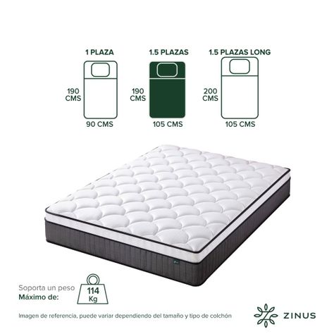Colchón Zinus 1.5 Plazas 105x190x25cm Espuma y Resortes-2