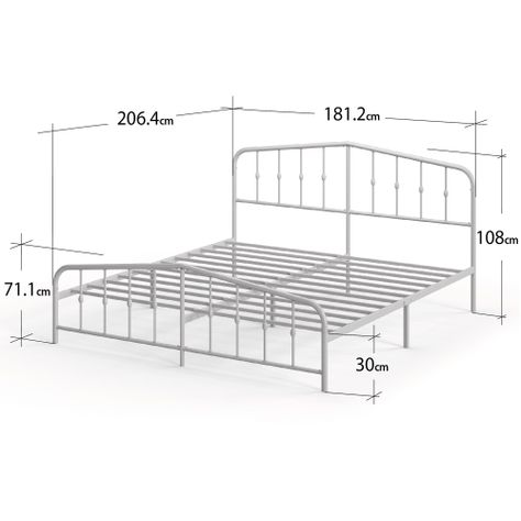 Base de cama metal blanca HEIDI Zinus 2 plazas 150x190x30cm-2