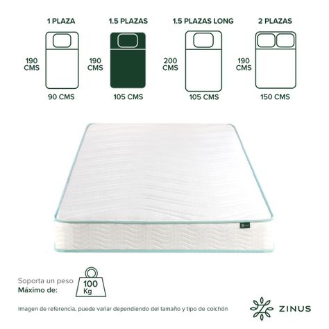 Colchón Zinus 1.5 Plazas 105x190x15cm de Resortes Bonell-1