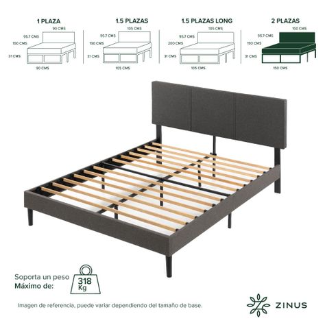 Base de cama CAMBRIL con respaldo Zinus 2 plazas150x190x30cm-1