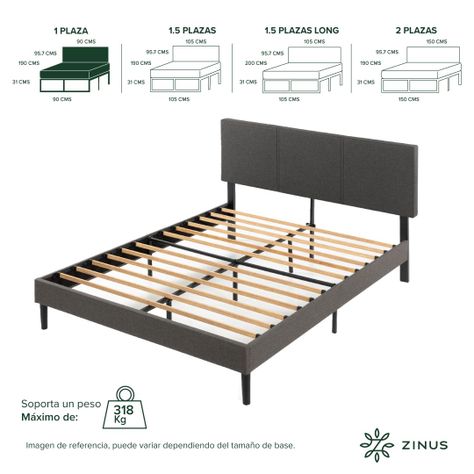 Base de Cama Premium Zinus 1P 90x190x30cm Cambril Respaldo-1