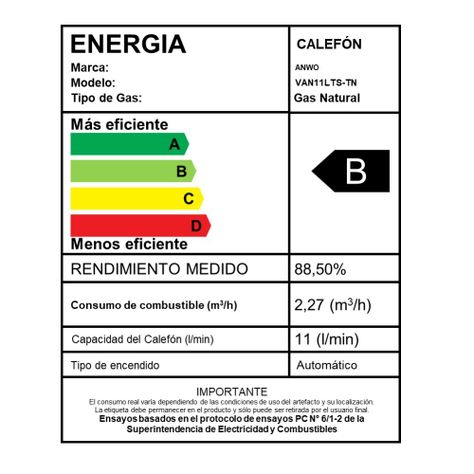 Calefon Anwo 11 Litros Gas Natural Tiro Natural Hitech Hydro 22-5